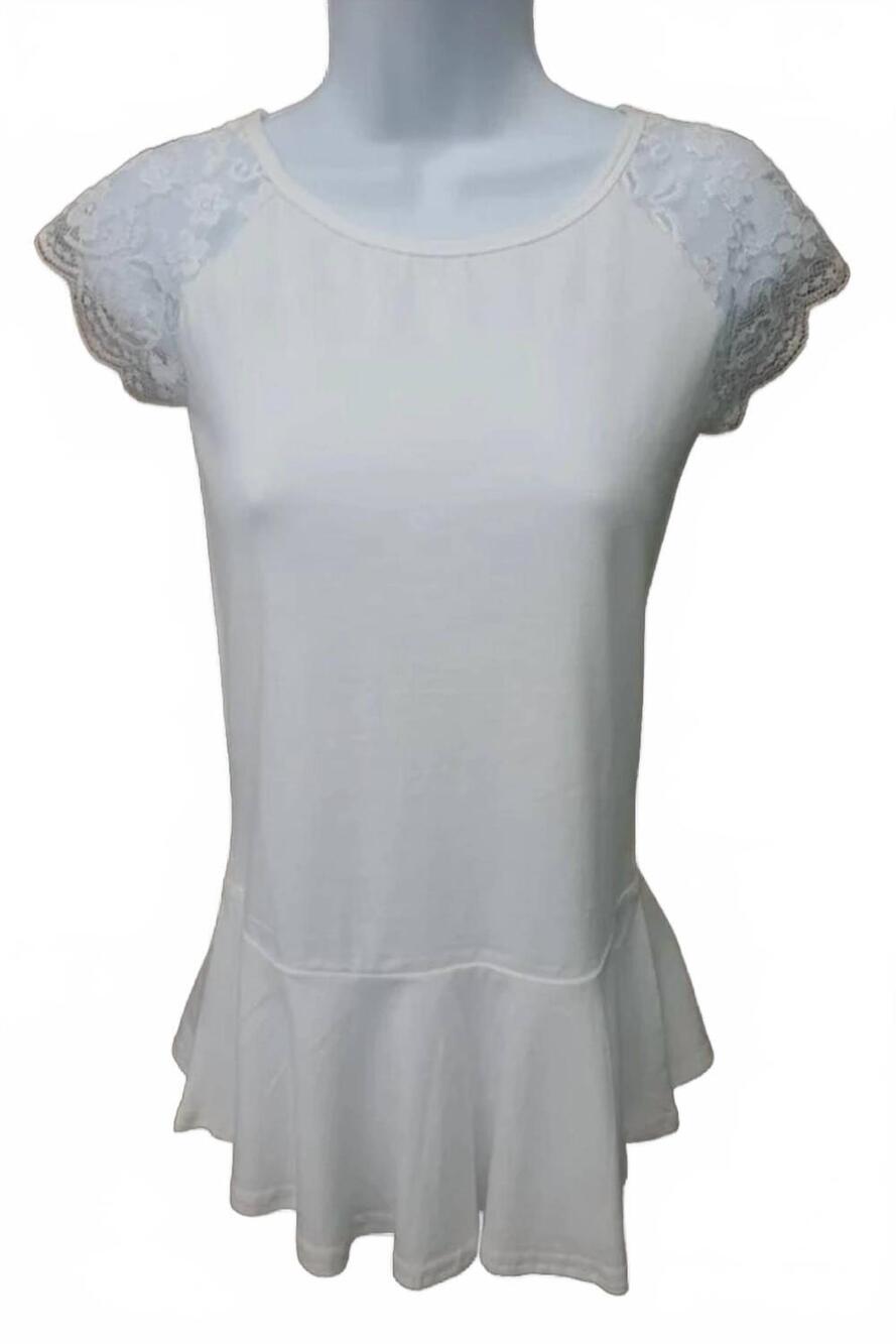 NEW COL STORY women's ruffle lace tee in white